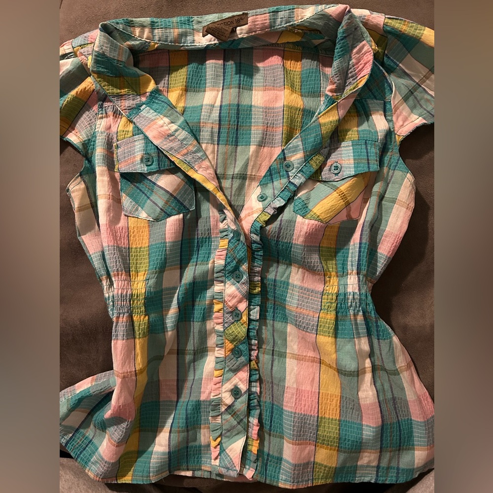 Plaid y2k Button Up colorful top